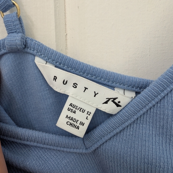 Rusty Ribbed Blue Maxi Dress With Slit - Picture 10 of 11